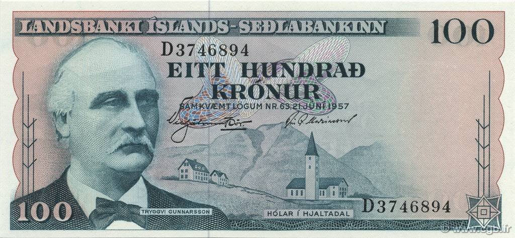 100 Kronur ICELAND  1957 P.40a UNC