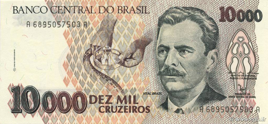 10000 Cruzeiros BRAZIL  1992 P.233b UNC