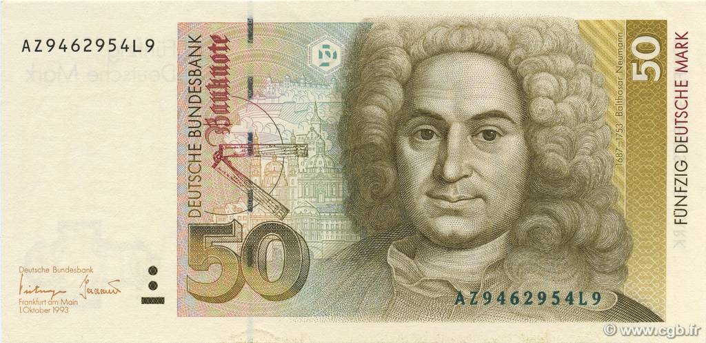 50 Deutsche Mark GERMAN FEDERAL REPUBLIC  1993 P.40c UNC-