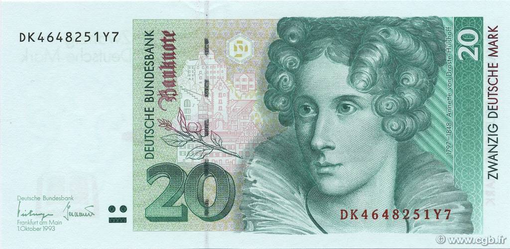 20 Deutsche Mark GERMAN FEDERAL REPUBLIC  1993 P.39b UNC-