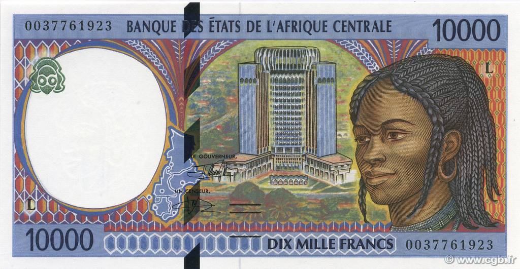 10000 Francs STATI DI L  AFRICA CENTRALE  2000 P.405Lf FDC