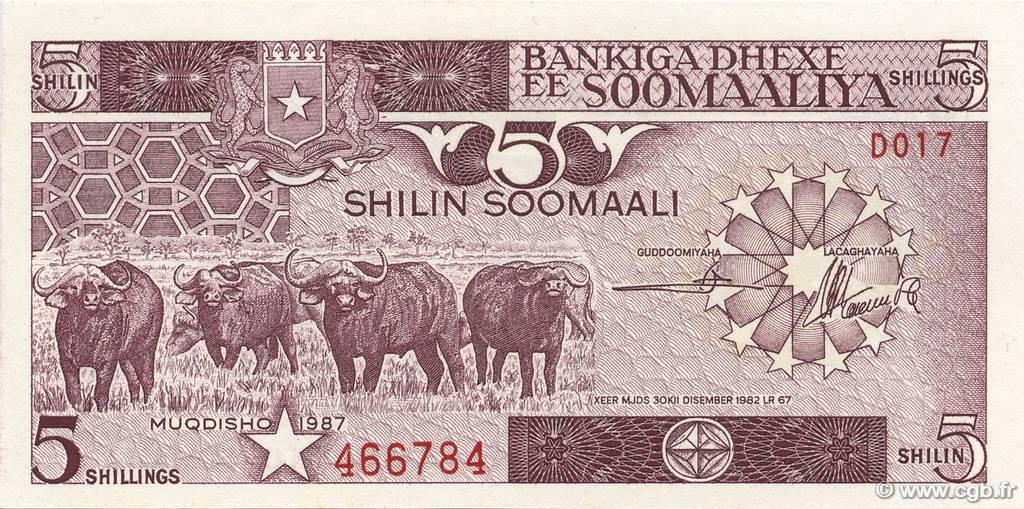 5 Shilin = 5 Shillings SOMALIA  1987 P.31c ST
