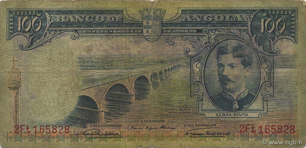 100 Escudos ANGOLA  1956 P.089a fS