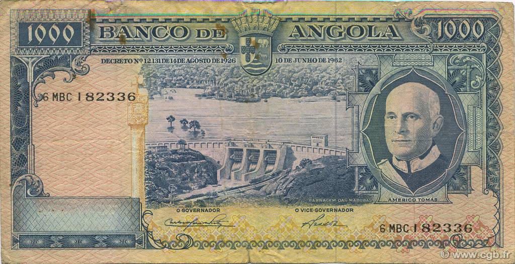 1000 Escudos ANGOLA  1962 P.096 F