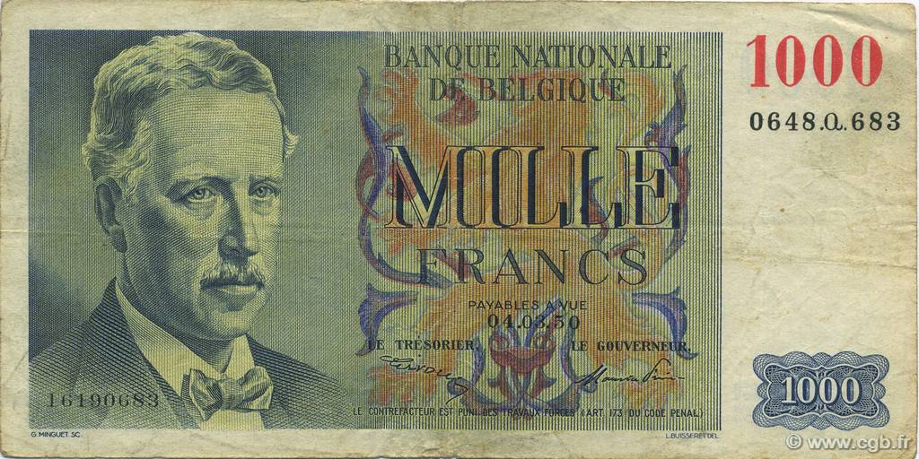 1000 Francs BELGIUM  1950 P.131a F - VF