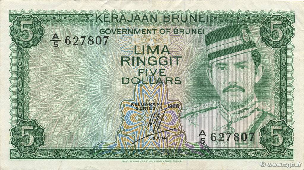 5 Ringgit - 5 Dollars BRUNEI  1986 P.07b VF+