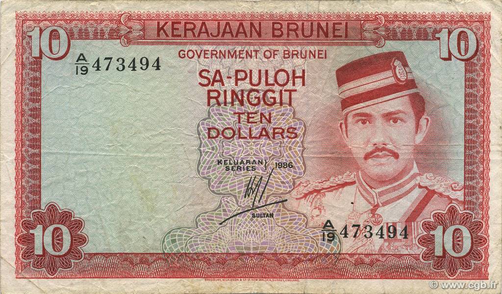 10 Ringgit - 10 Dollars BRUNEI  1986 P.08b VF