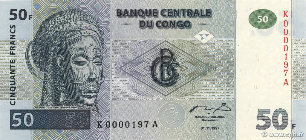50 Francs REPúBLICA DEMOCRáTICA DEL CONGO  1997 P.089a FDC