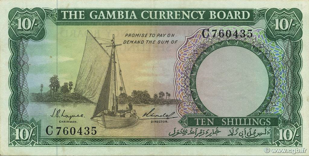 10 Shillings GAMBIA  1965 P.01a VZ to fST