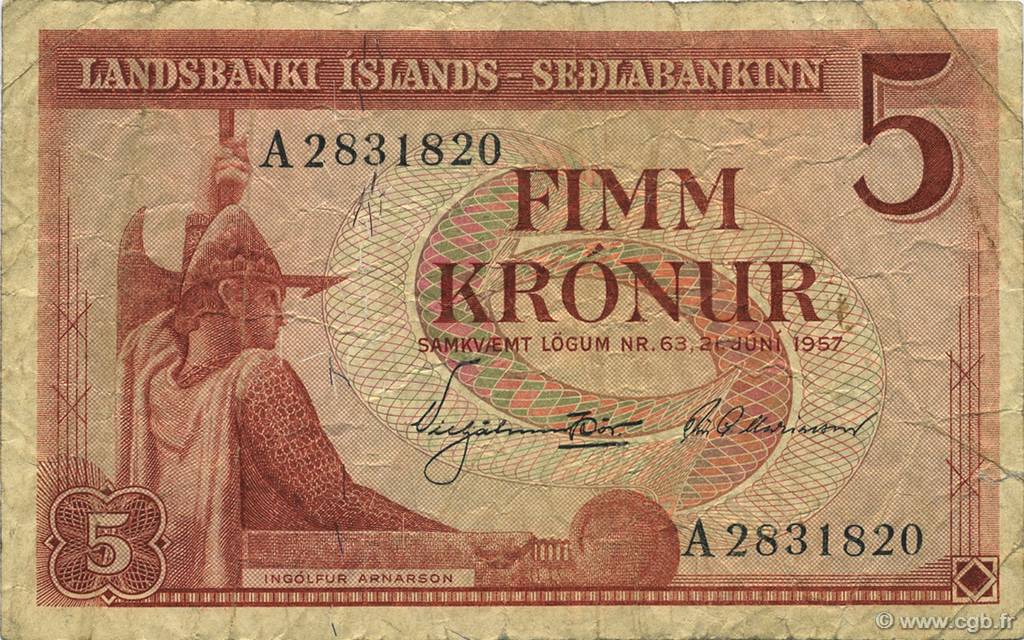 5 Kronur ISLAND  1957 P.37a fSS