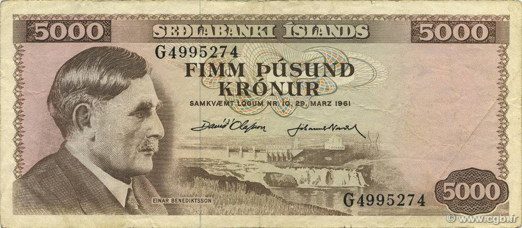 5000 Kronur ISLANDA  1961 P.47a BB