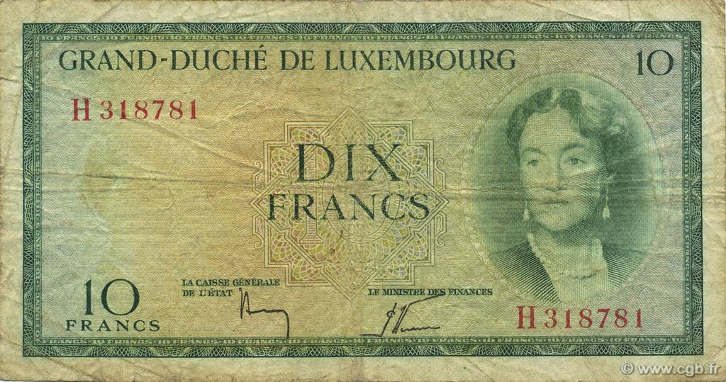 10 Francs LUXEMBURGO  1954 P.48a BC+