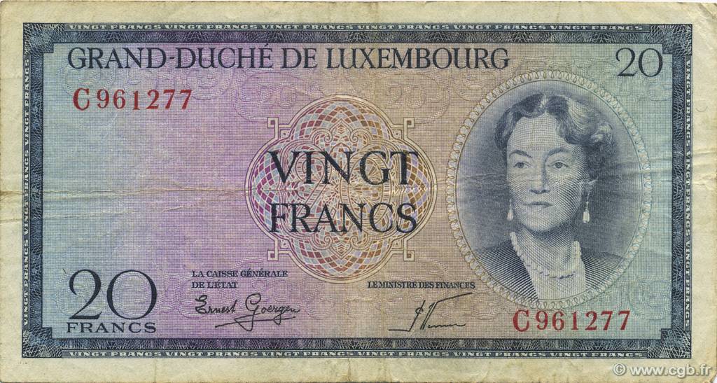 20 Francs LUXEMBURGO  1955 P.49a RC+