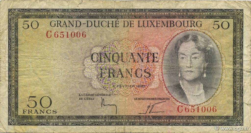 50 Francs LUSSEMBURGO  1961 P.51a q.MB