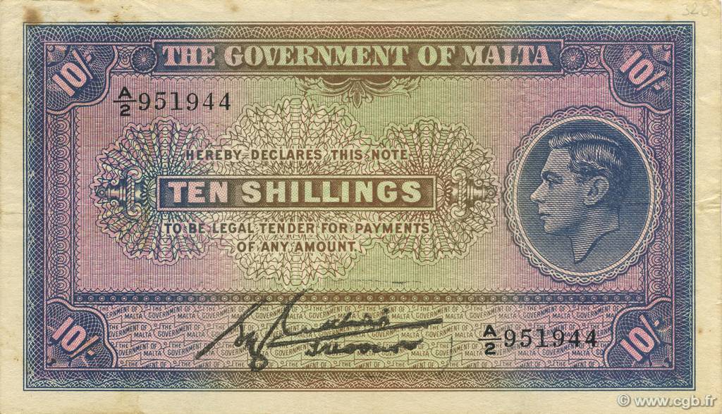 10 Shillings MALTE  1940 P.19 SS