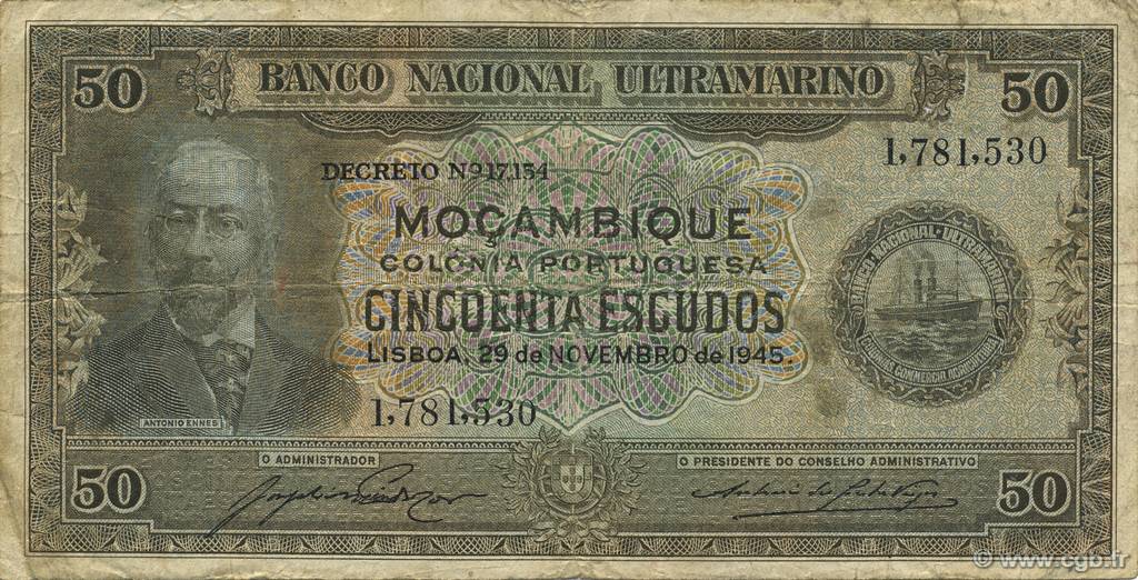 50 Escudos MOZAMBIQUE  1945 P.096A RC+
