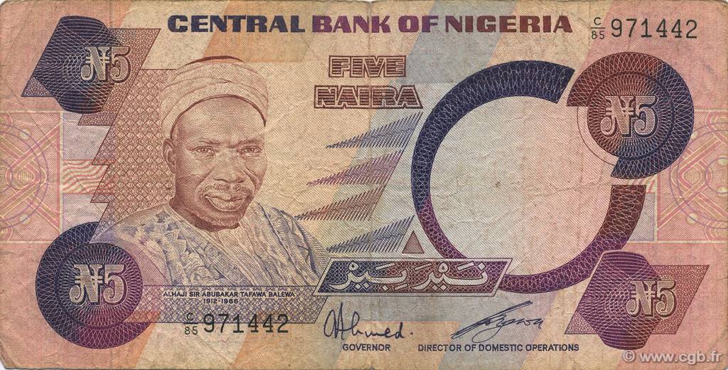 5 Naira NIGERIA  1980 P.20c BC+