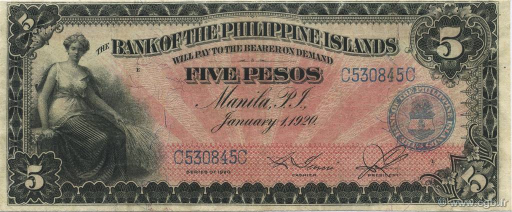 5 Pesos PHILIPPINES  1920 P.013 SUP