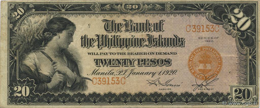 20 Pesos FILIPPINE  1920 P.015 q.SPL