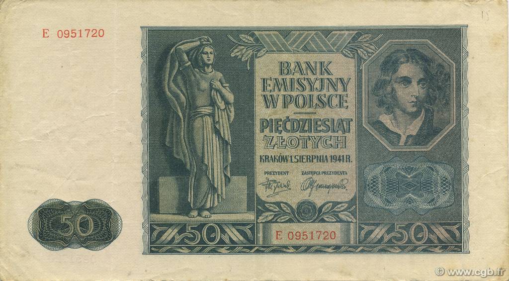 50 Zlotych POLOGNE  1941 P.102 TTB