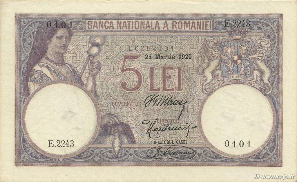 5 Lei ROMANIA  1920 P.019 q.FDC
