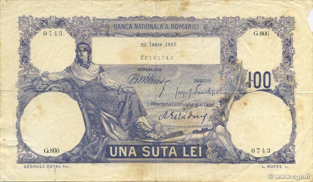 100 Lei ROMANIA  1917 P.021a F+