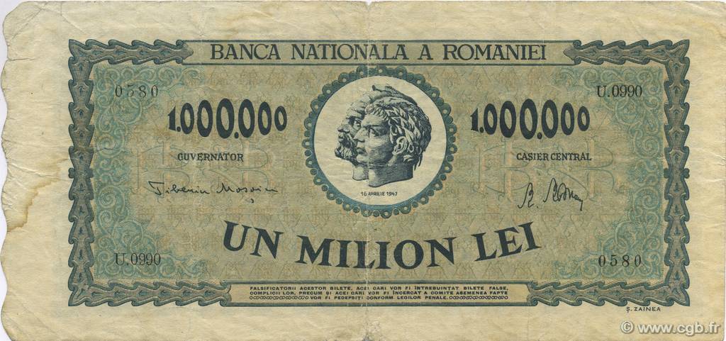 1000000 Lei ROMANIA  1947 P.060a q.BB