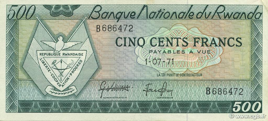 500 Francs RUANDA  1971 P.09b AU