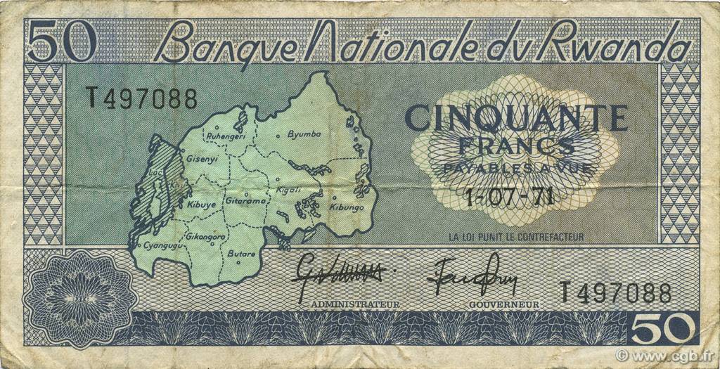 50 Francs RWANDA  1971 P.07b F+