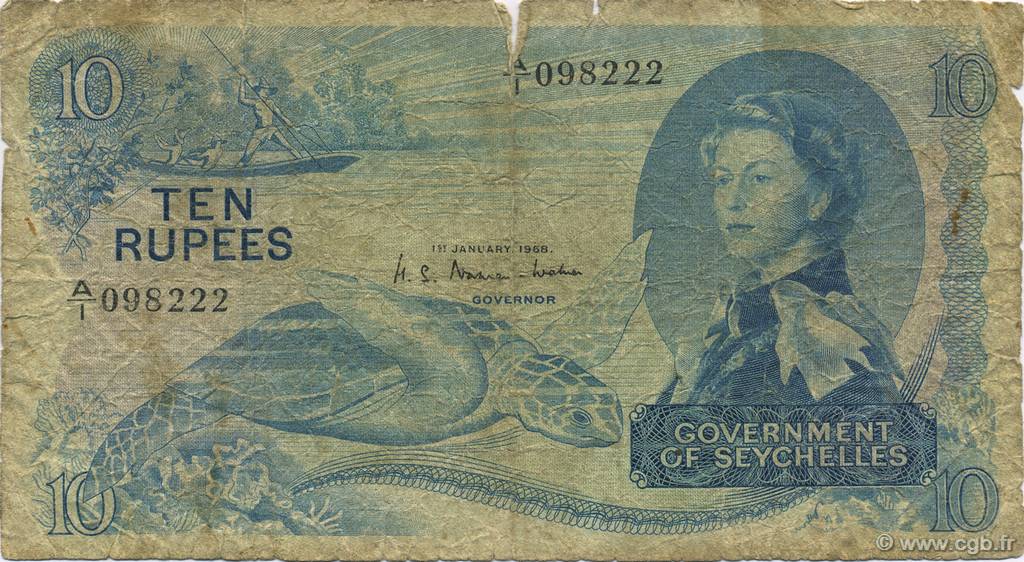 10 Rupees SEYCHELLES  1968 P.15a G