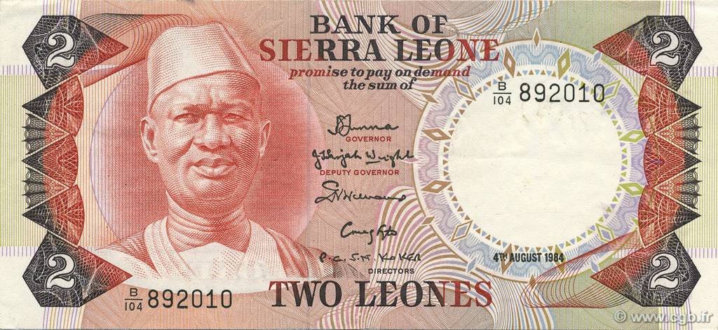 2 Leones SIERRA LEONA  1984 P.06g MBC a EBC