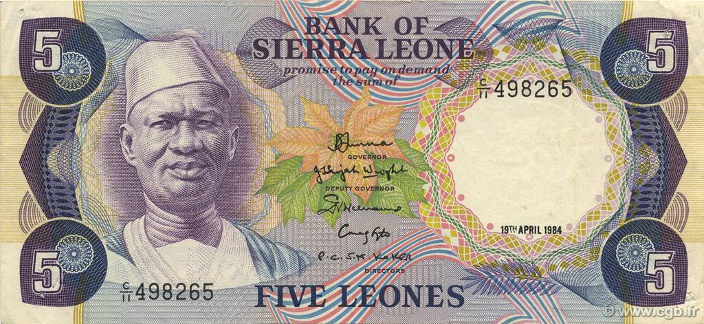 5 Leones SIERRA LEONE  1984 P.07e SS to VZ