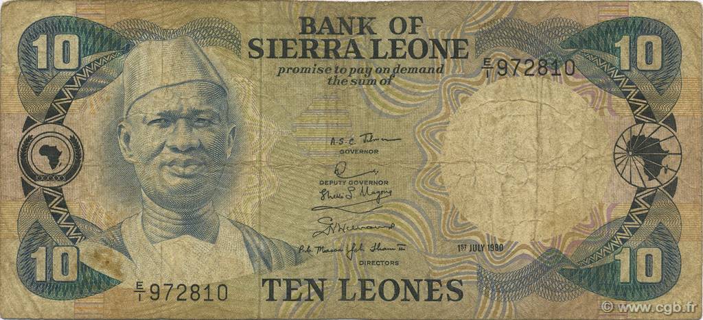 10 Leones SIERRA LEONE  1980 P.13 q.MB