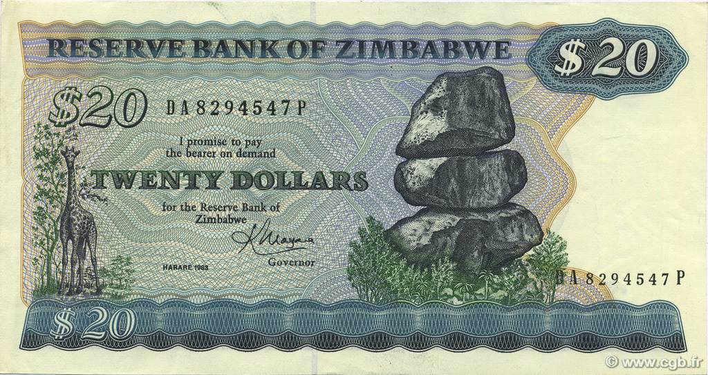 20 Dollars ZIMBABWE  1983 P.04c SUP
