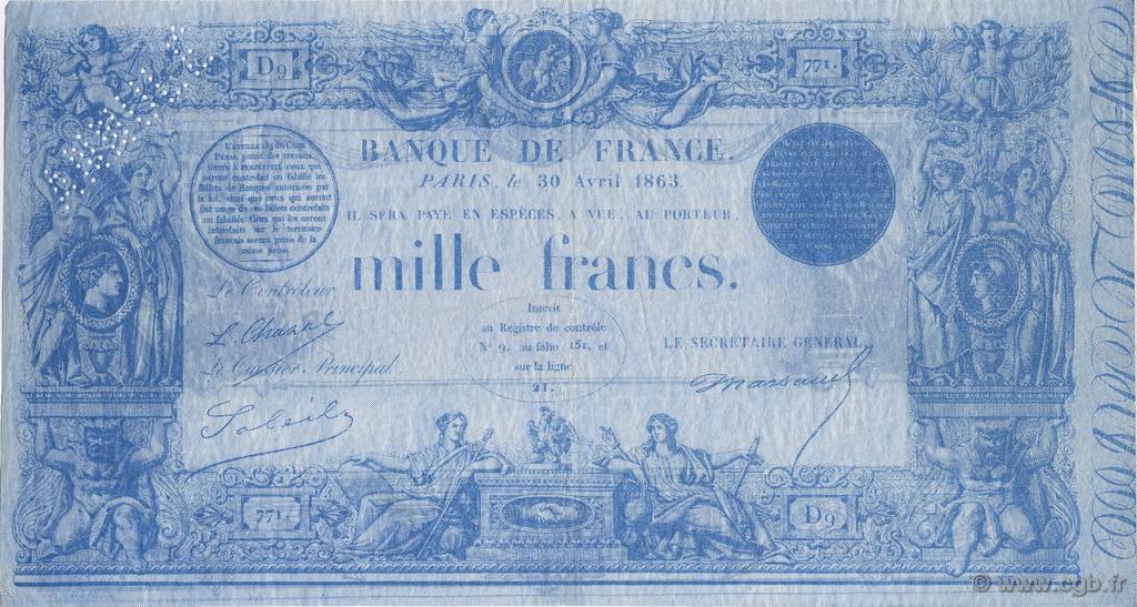 1000 Francs Annulé FRANCE Regionalismus und verschiedenen  1863  fST