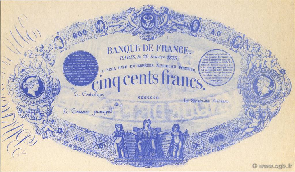 500 Francs Faux FRANCE regionalismo y varios  1875  FDC