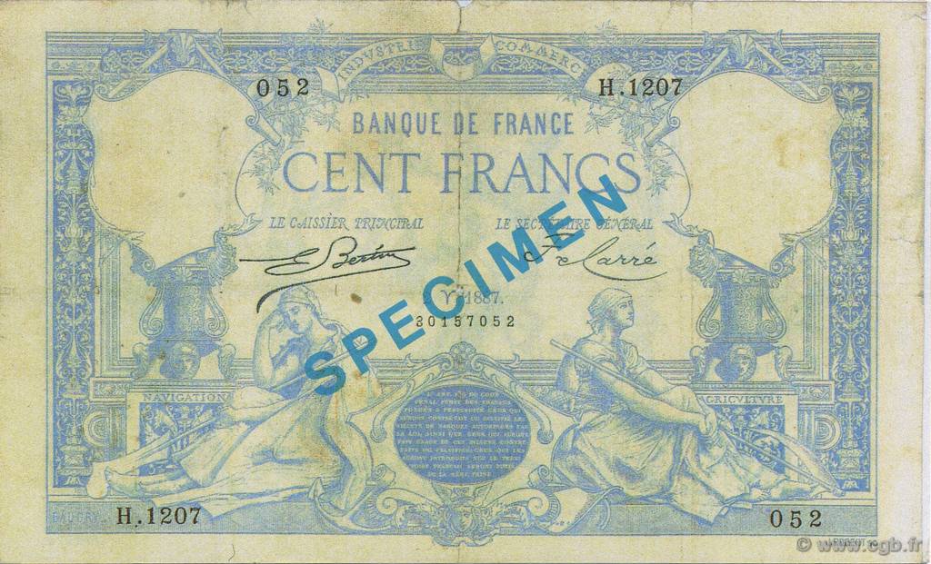 100 Francs FRANCE regionalismo e varie  1887  SPL