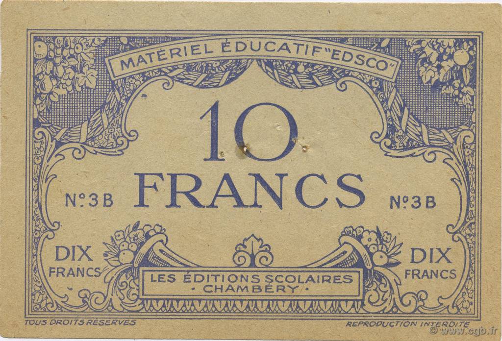10 Francs Scolaire FRANCE Regionalismus und verschiedenen  1940  VZ
