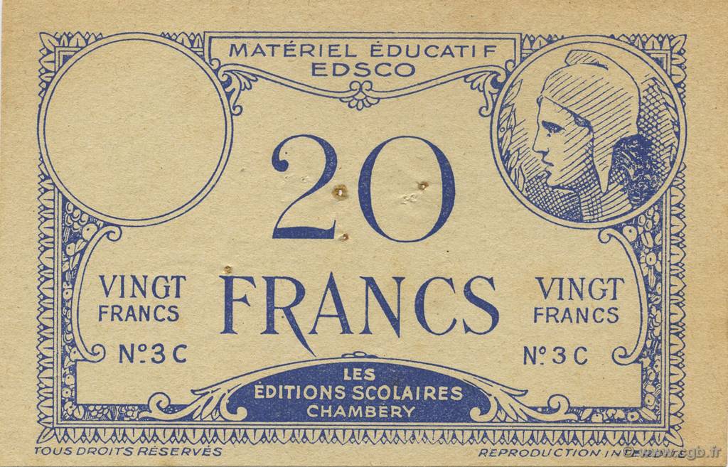 20 Francs Scolaire FRANCE regionalismo e varie  1940  SPL