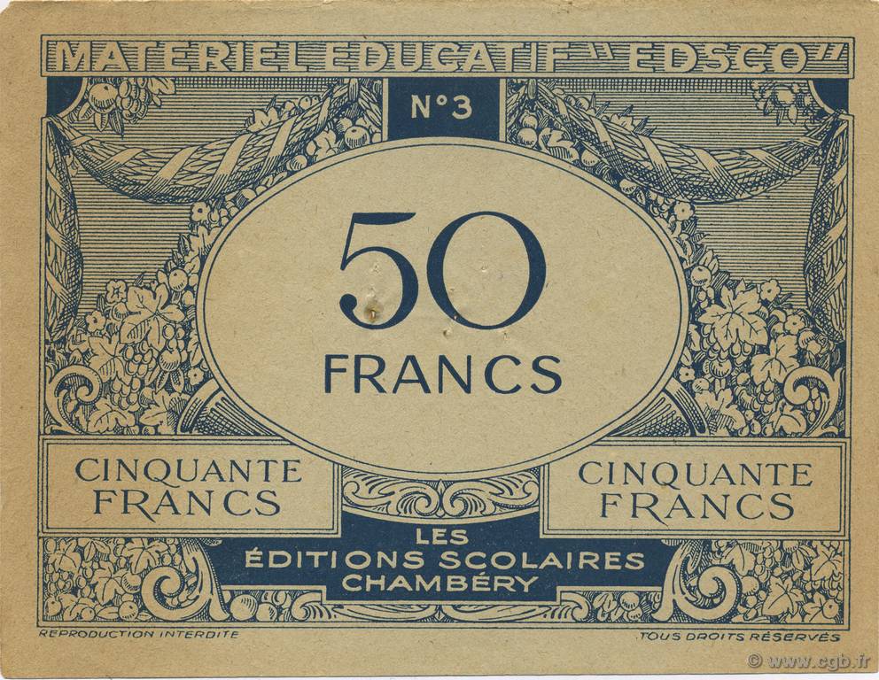 50 Francs Scolaire FRANCE Regionalismus und verschiedenen  1940  VZ