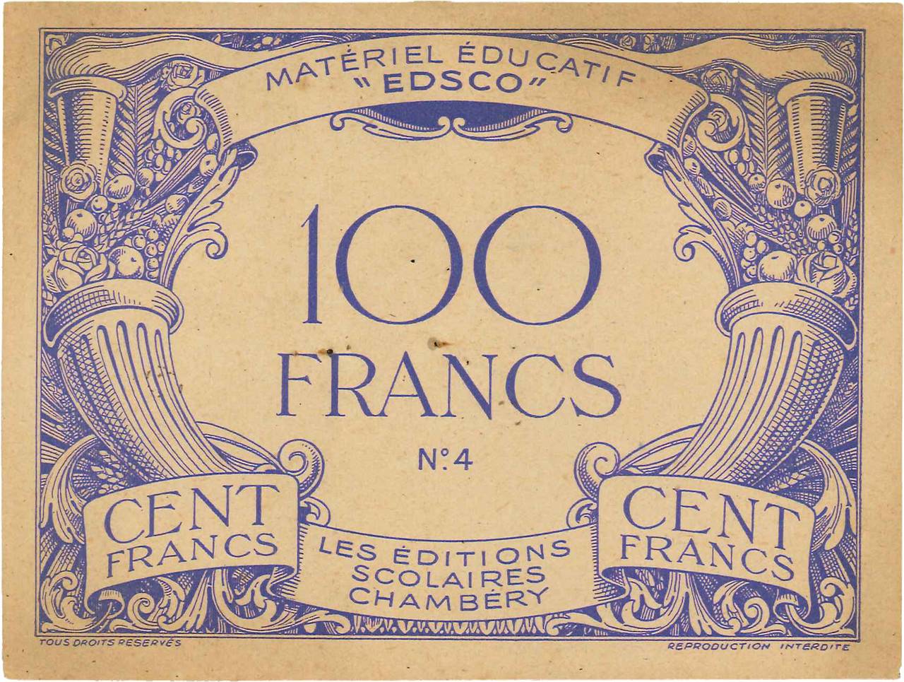 100 Francs Scolaire FRANCE Regionalismus und verschiedenen  1940  VZ