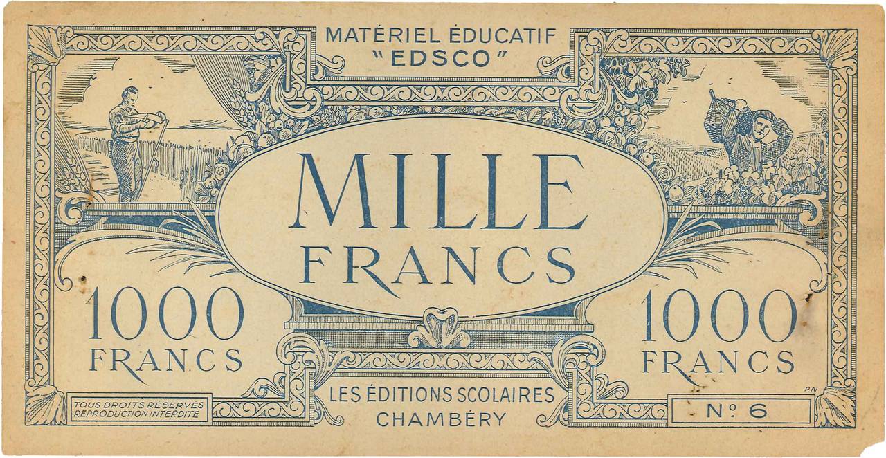 1000 Francs Scolaire FRANCE regionalismo e varie  1940  BB
