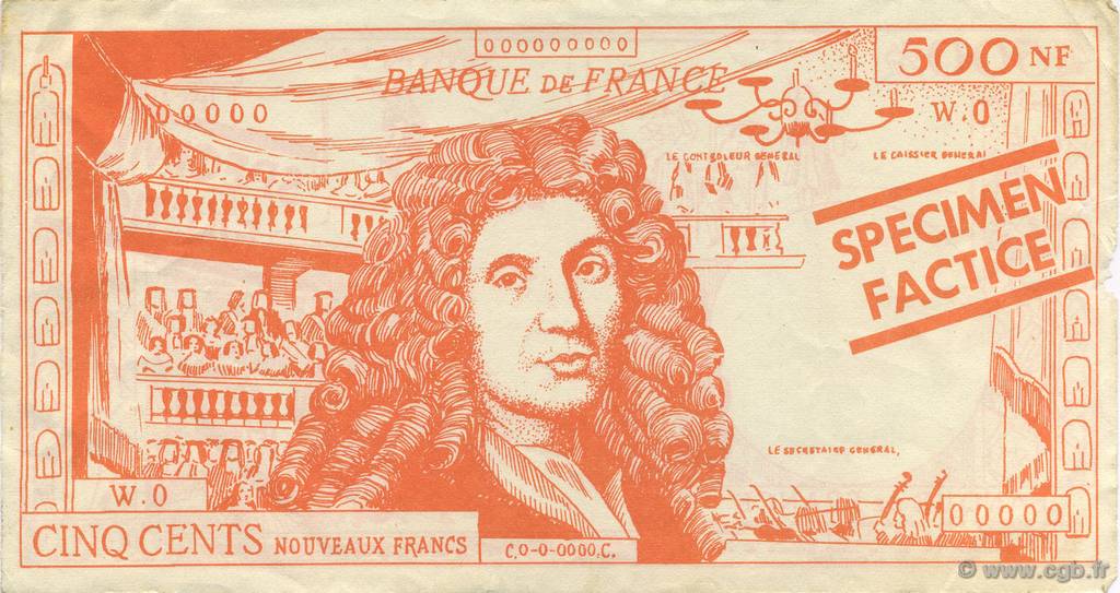 500 Francs Molière Scolaire FRANCE Regionalismus und verschiedenen  1965  SS to VZ