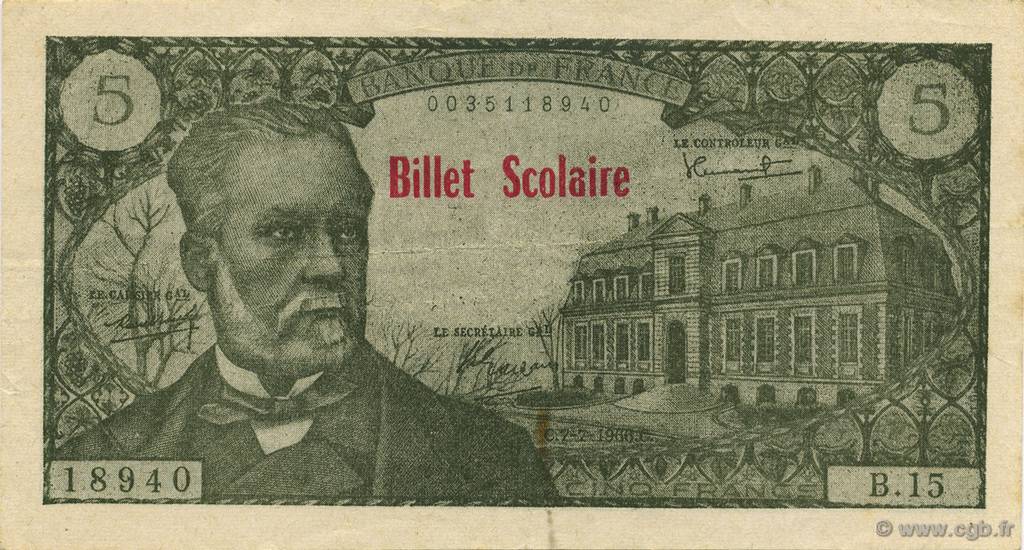 5 Francs Pasteur Scolaire FRANCE regionalism and various  1966  XF