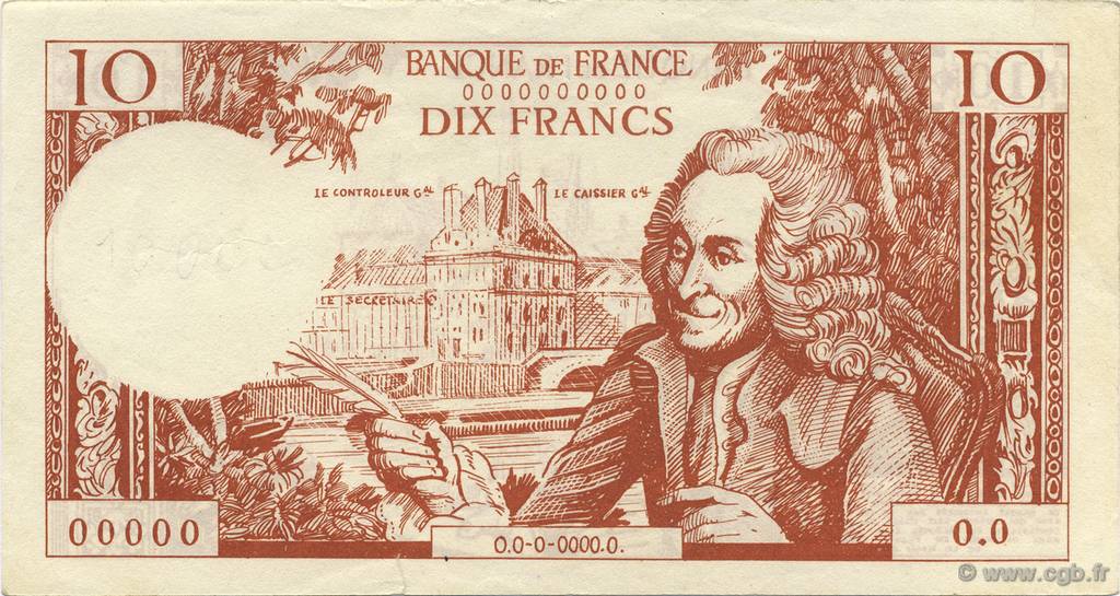 10 Francs Voltaire Scolaire FRANCE regionalism and miscellaneous  1965  AU