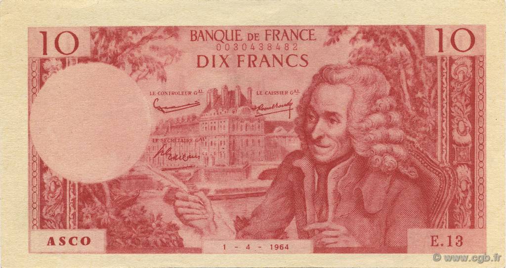 10 Francs Voltaire Scolaire FRANCE regionalism and various  1964  XF