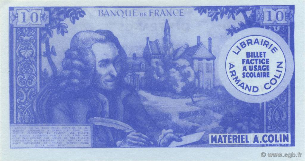 10 Francs Voltaire Scolaire FRANCE regionalism and miscellaneous  1964  AU