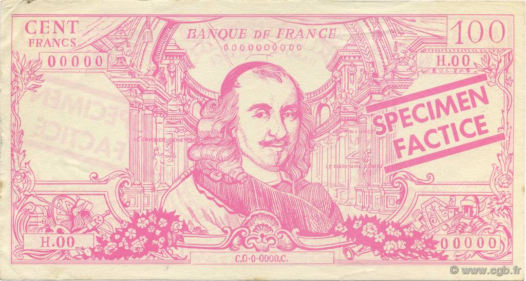 100 Francs Corneille Scolaire FRANCE Regionalismus und verschiedenen  1965  fST