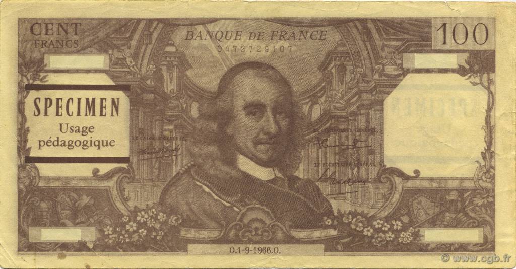 100 Francs Corneille Scolaire FRANCE régionalisme et divers  1966  TTB