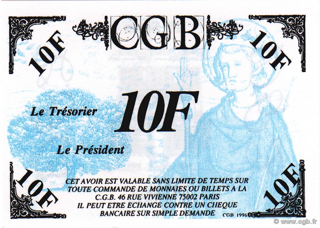 10 Francs Saint Louis Non émis FRANCE Regionalismus und verschiedenen  1996  ST